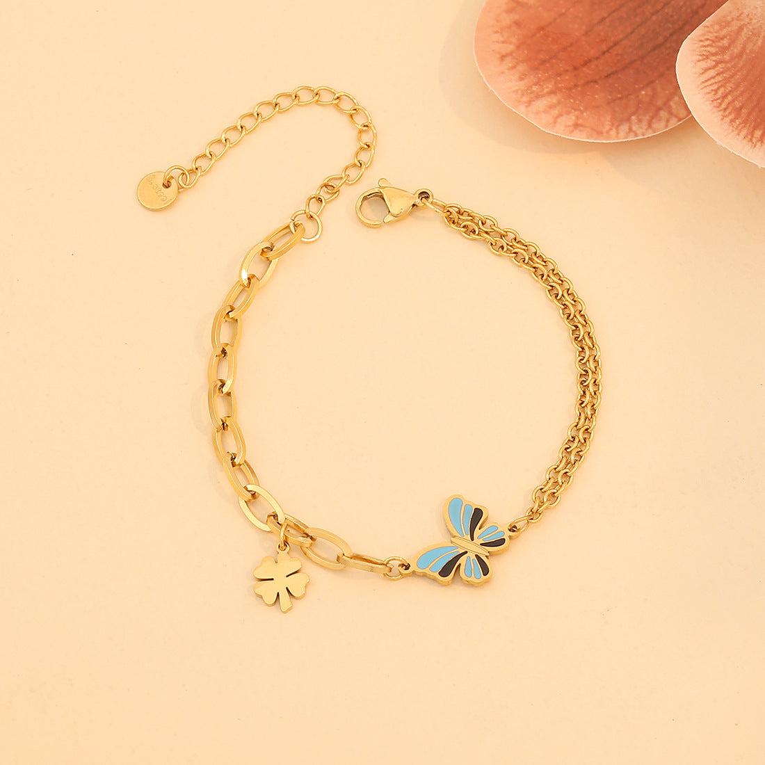Bracciale da donna in acciaio inossidabile con farfalla e stella smaltate, motivi delfino e pesce