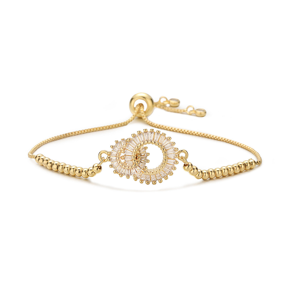 Minimalist Elegant 18K Gold Plated Brass Geometric Cubic Zirconia Beaded Bracelet for Women