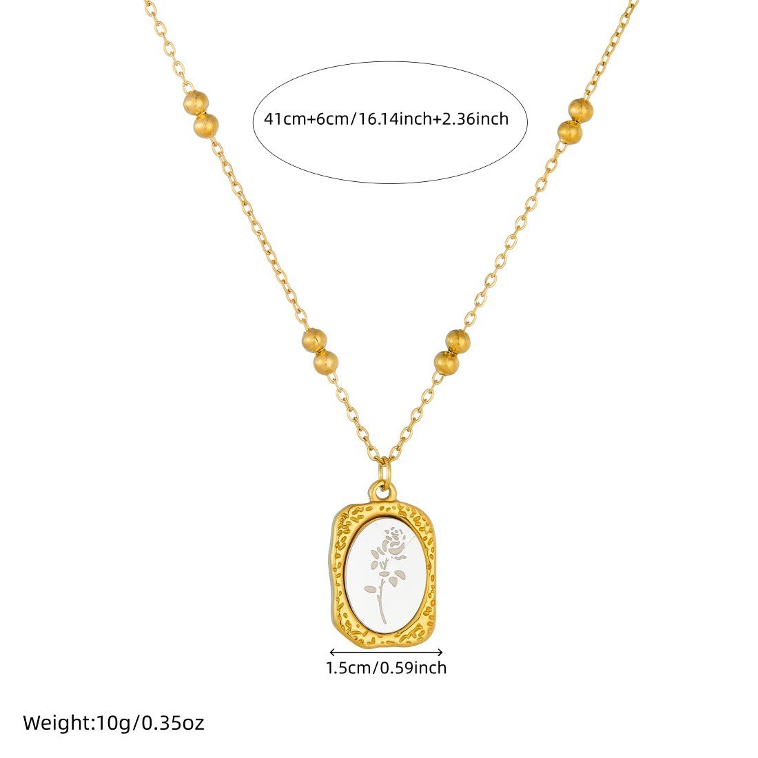Vintage Gold Plated Oval Geometric Square Stainless Steel Necklace for Women