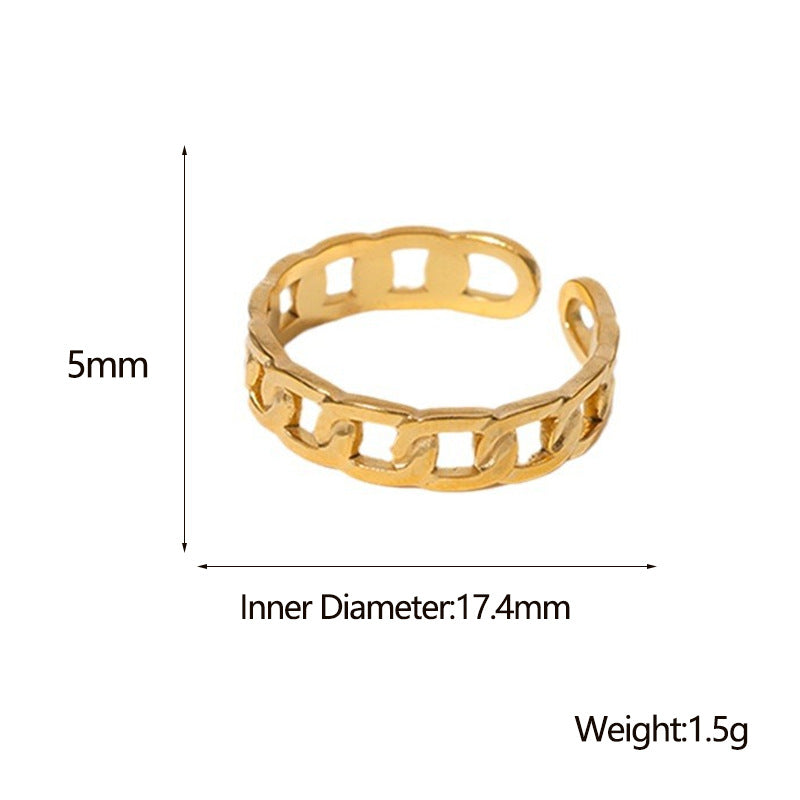 Geometric Plated Stainless Steel Chain Ring Unisex Adjustable