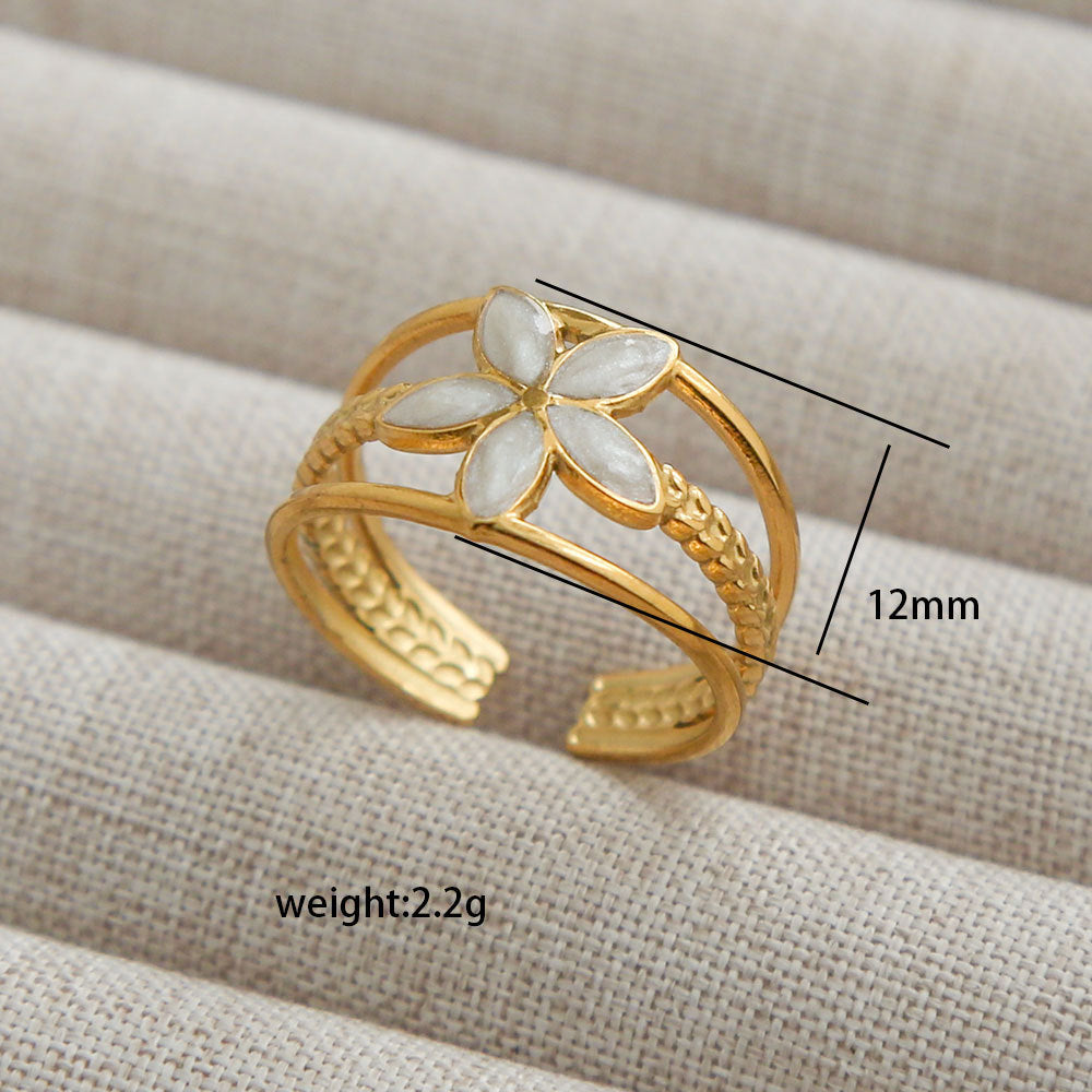 Anello Aperto Geometrico Minimalista per Donna e Uomo in Acciaio Inossidabile Placcato Oro con Motivi Floreali, Albero e Girasole