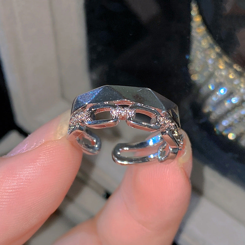 Sweet Elegant Heart Butterfly Brass Ring with Cubic Zirconia Handmade Adjustable