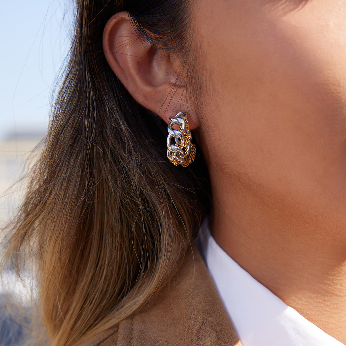Pendientes colgantes geométricos de acero inoxidable con acabado chapado para mujer, joyería de oreja minimalista y a la moda
