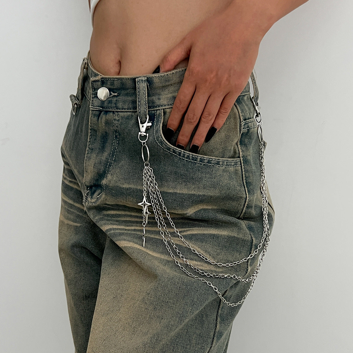 Hip-hop Minimalist Rhinestone Cross Zinc Alloy Multi-layer Waist Chain