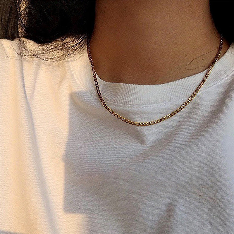 Geometric Stainless Steel PVD Figaro Chain Necklace