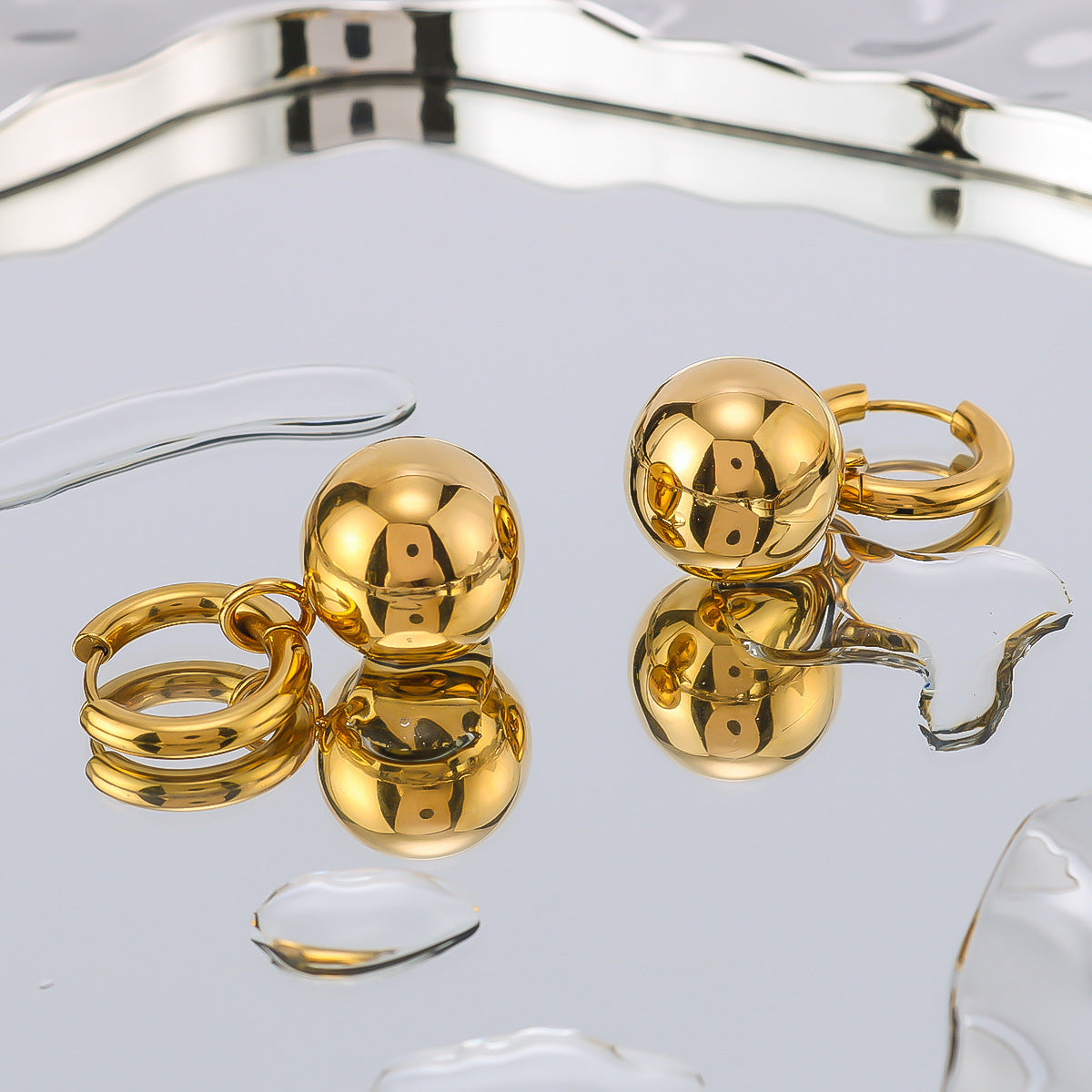 Minimalist Geometric Hoop Earrings in Stainless Steel with Mirror Finish and Detachable Dual-Use Design for Women