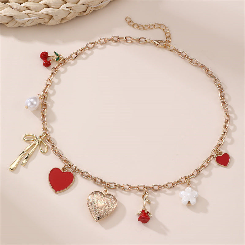 Collana a forma di fiocco minimalista in lega per bambine con finitura smaltata, catena regolabile con perline rotonde, collana con ciondolo stile principessa per bambini
