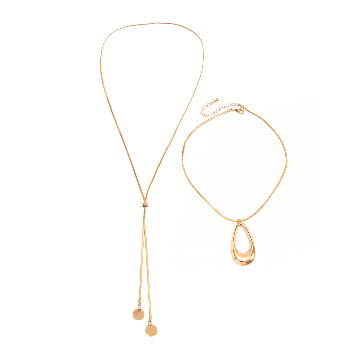 Fashion Hollow Teardrop Zinc Alloy Pendant Plated Brass Snake Chain Necklace for Women