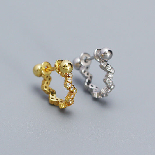 Pendiente/Brazalete de Oreja de Plata de Ley 925 con Circonita Cúbica de Forma Geométrica Dulce y Atrevida para Cartílago, con Poste Grueso y Acabado Chapado