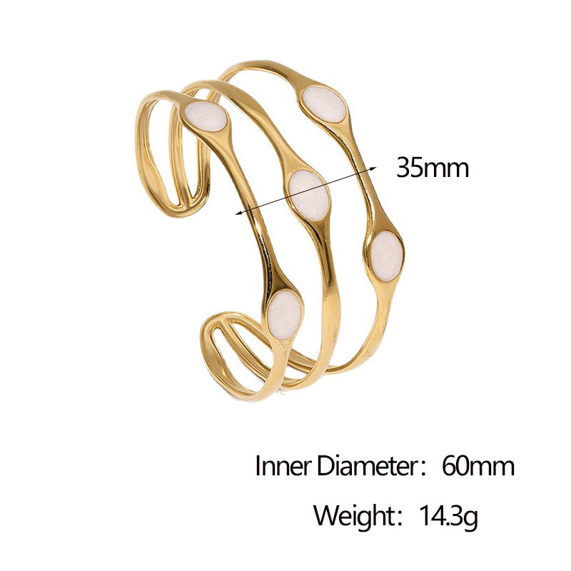 Bracciale Minimalista Geometrico in Acciaio Inossidabile con Placcatura in Oro 18K e Finitura Smaltata da Donna
