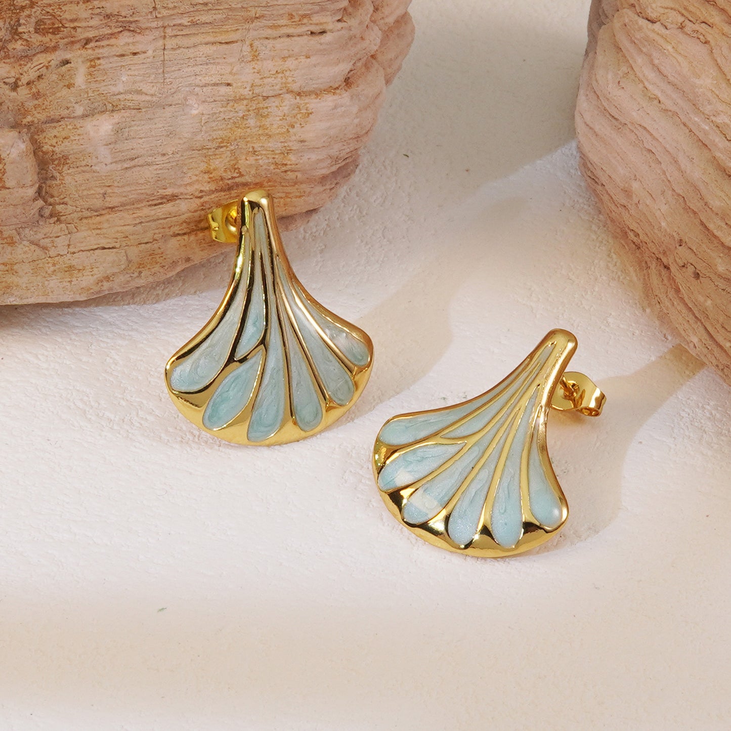 Vintage Geometric Fan Shape Plated Titanium Steel Earrings for Women