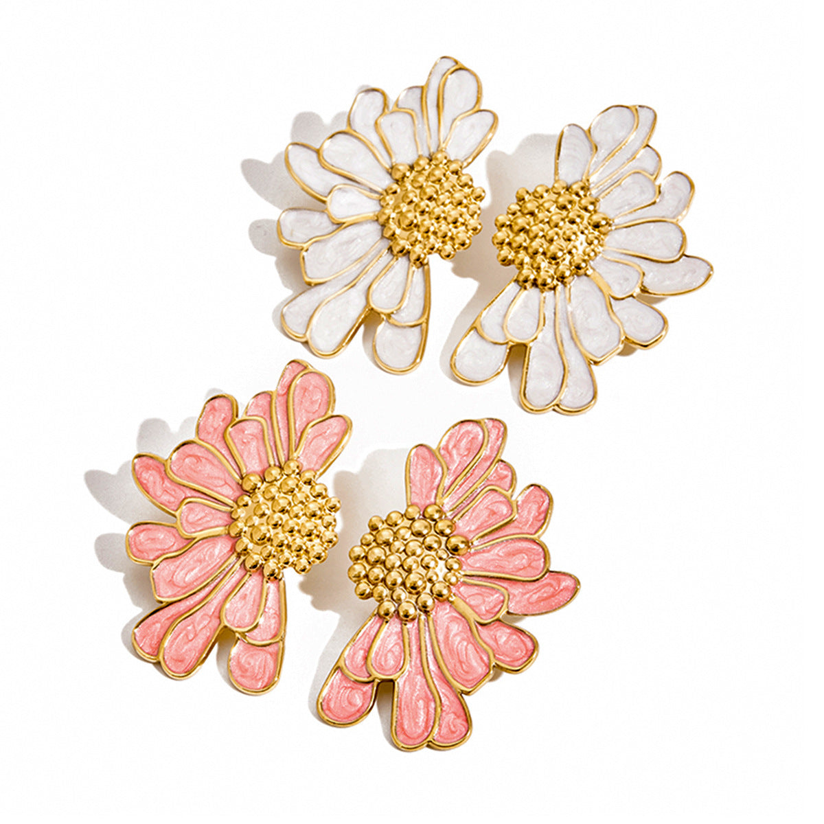 Elegant Geometric Drip Oil Stainless Steel Stud Earrings with Pearl Floral Design for Women
