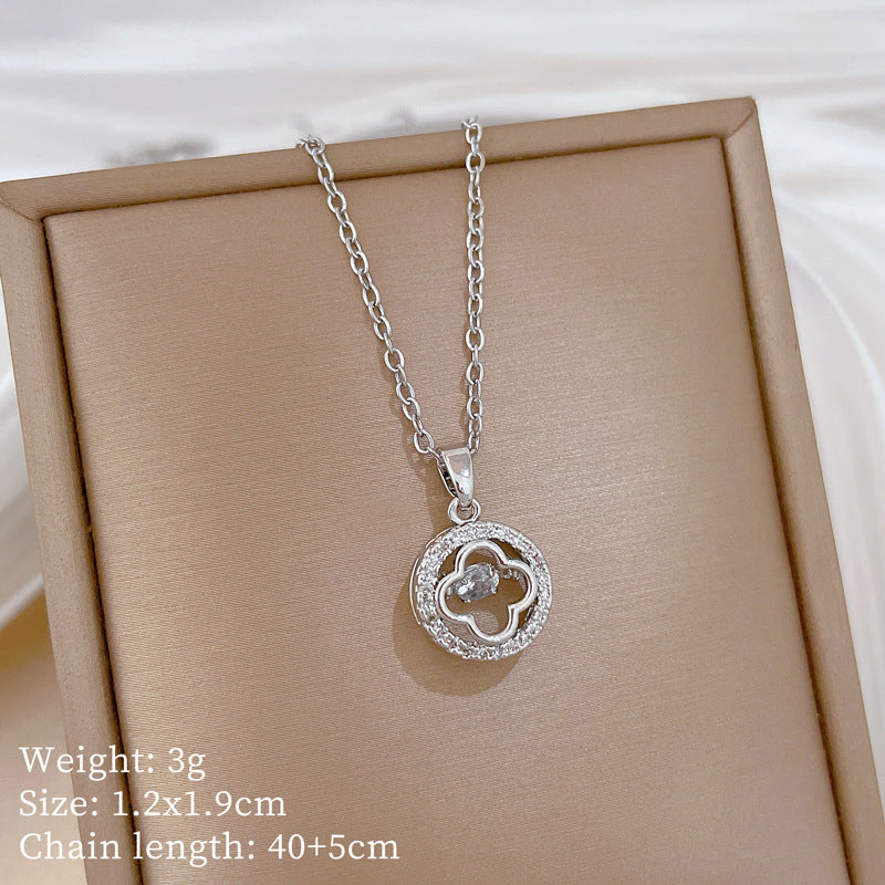 Sweet Minimalist Cross Micro-Inlaid Cubic Zirconia Brass Pendant Titanium Steel Necklace for Unisex