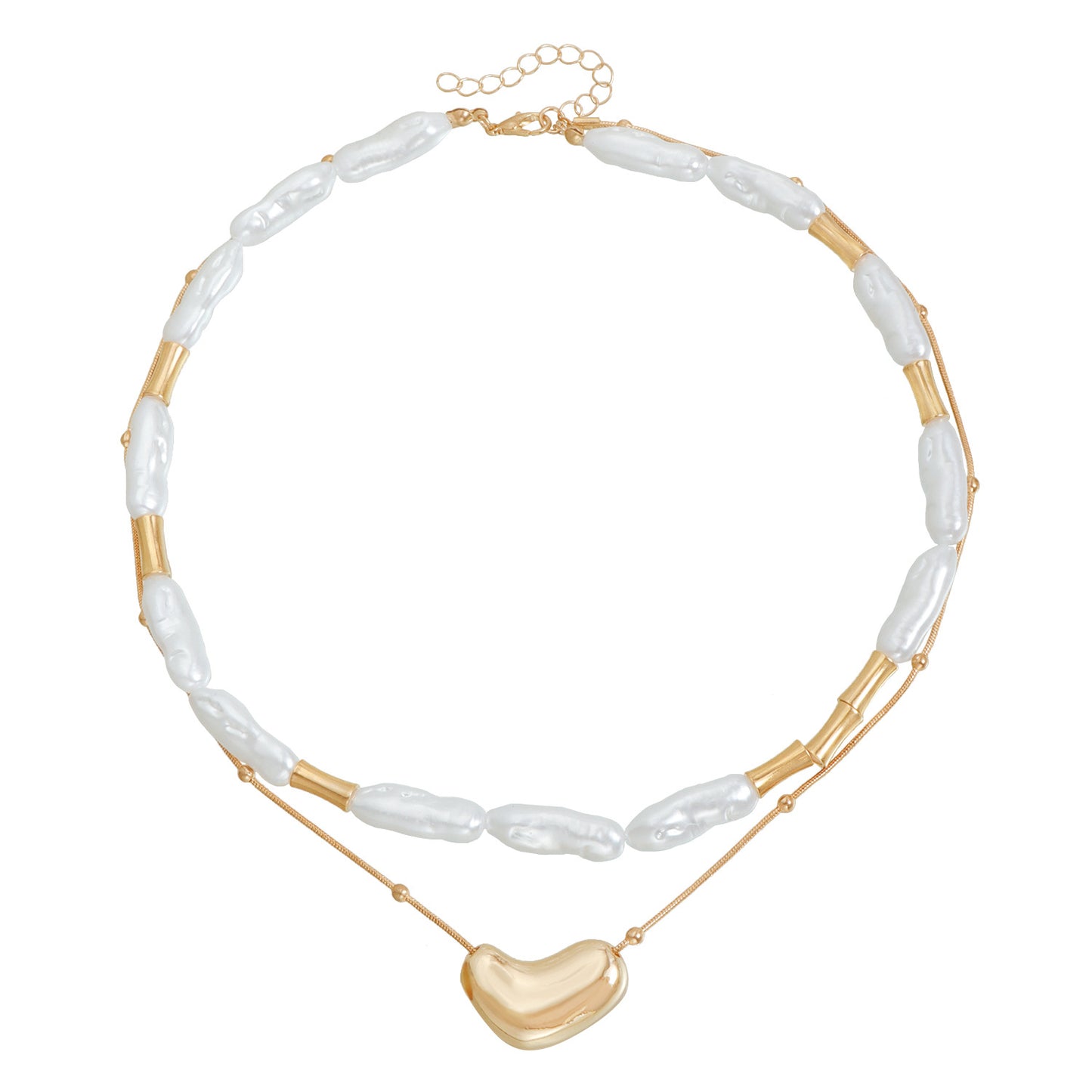 Minimalist Geometric Heart Alloy Plated Necklace with Pearl Accents for Women