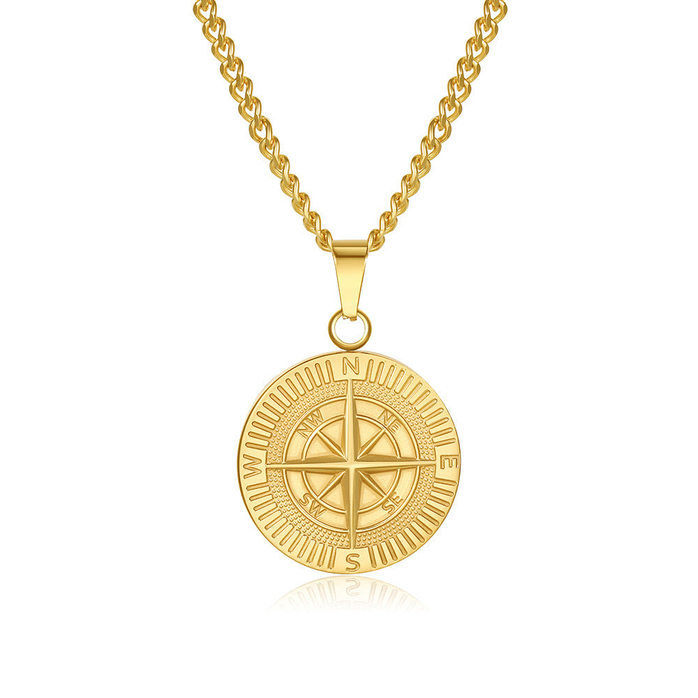 Eight-Pointed Star Geometric Titanium Steel Ball Chain Necklace Unisex Long Layered Pendant