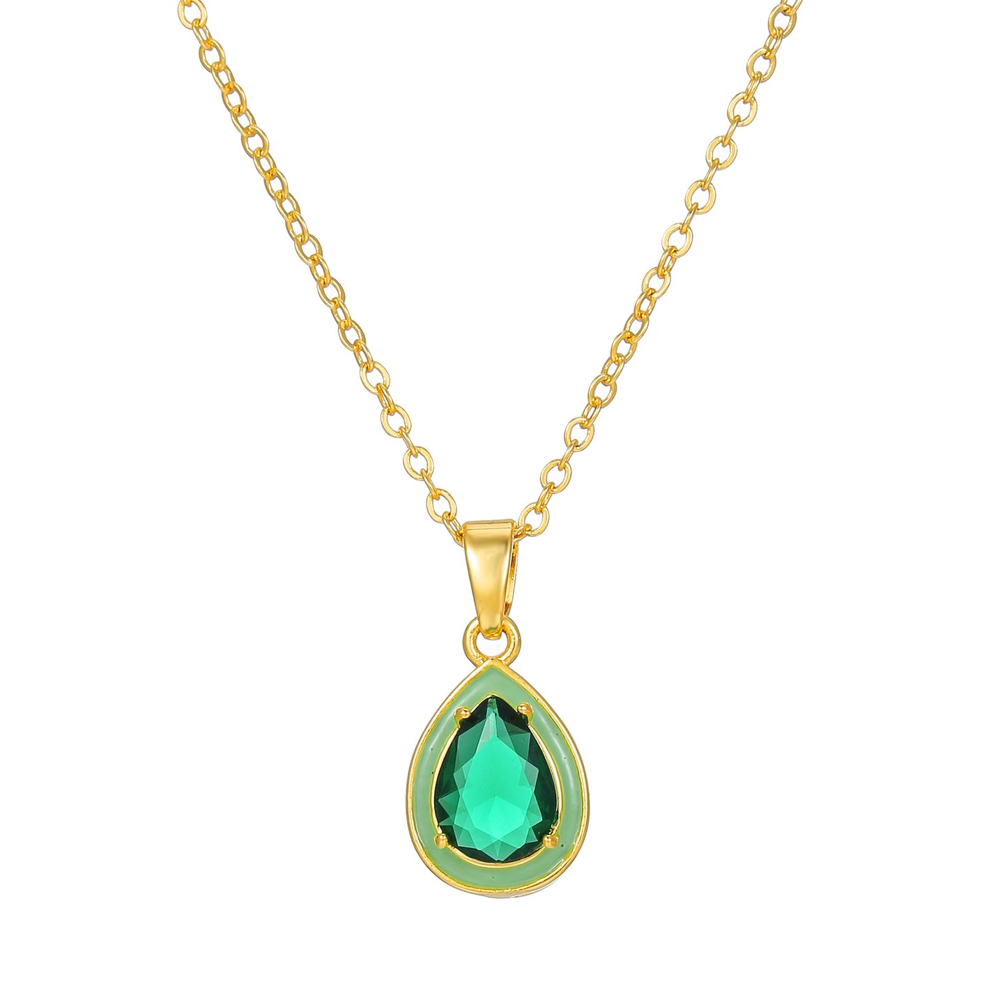 Collana da donna a goccia minimalista in rame placcato oro con pendente in zirconi cubici