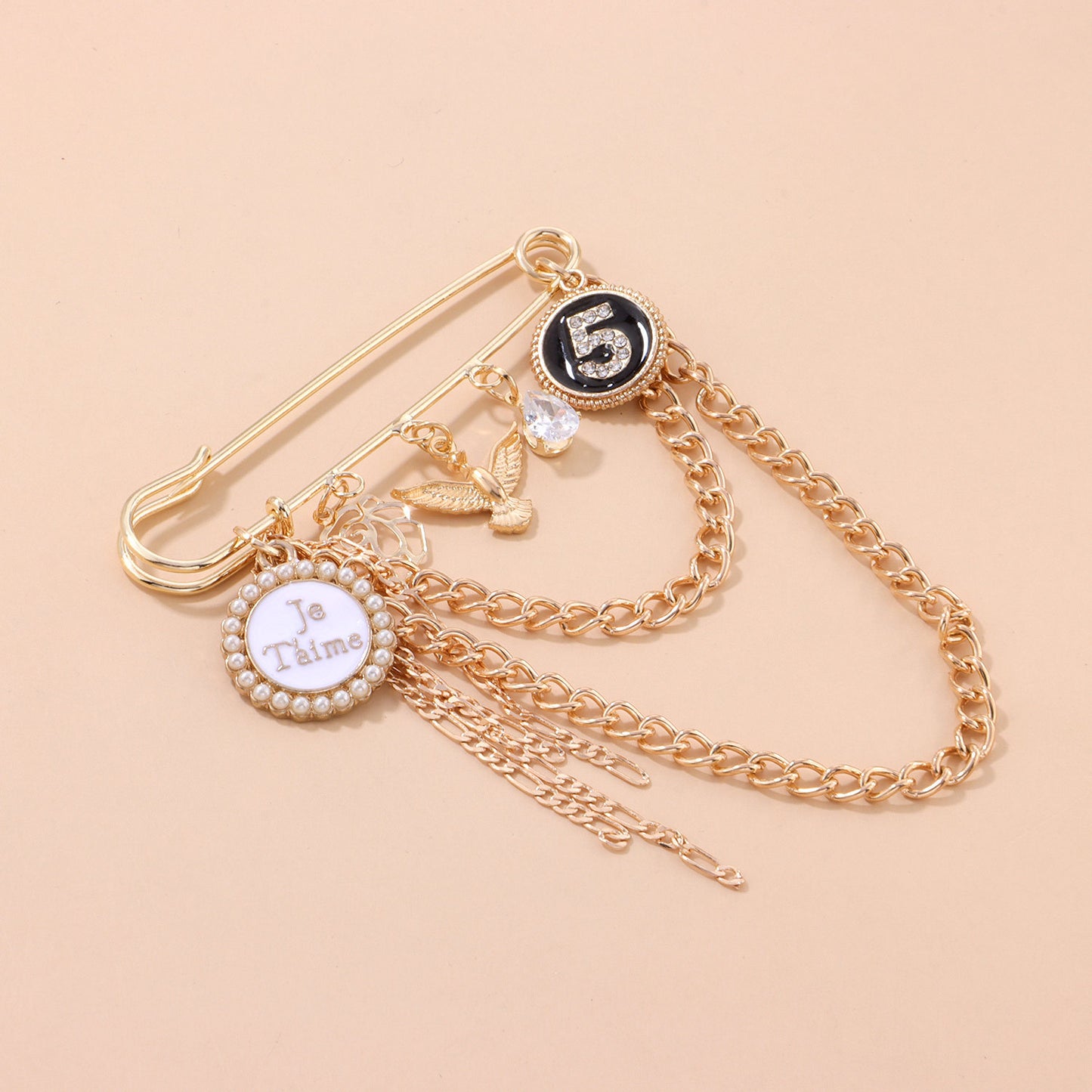Punk Vintage Geometric Number 5 Brooch with Rhinestone Inlay Alloy Plated Women's Jewelry