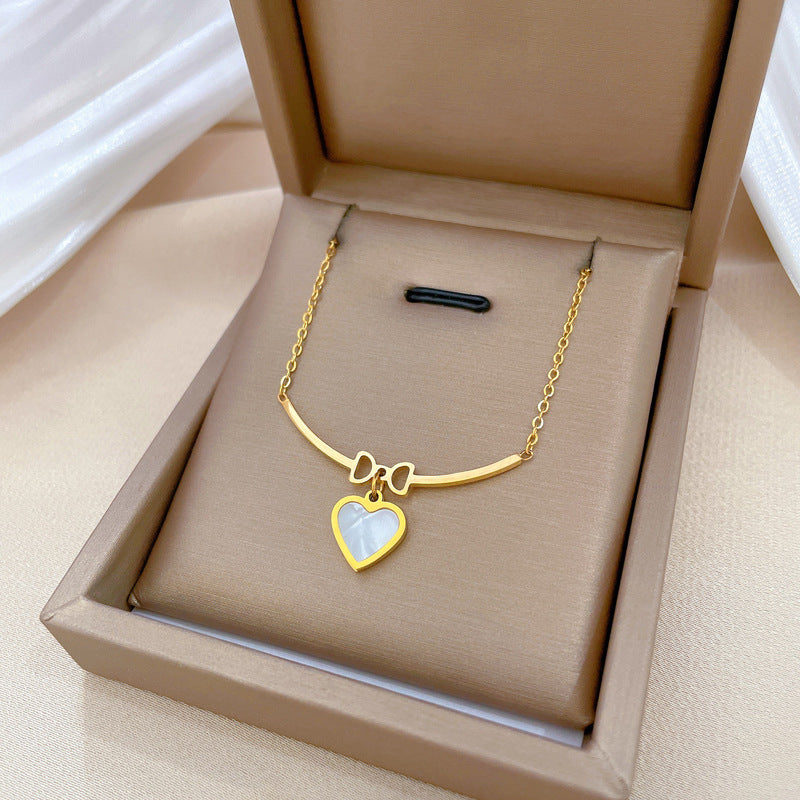 Minimalist Titanium Steel Butterfly and Heart Pendant Necklace for Women with Gold Plating and Geometric Design Locket Chain