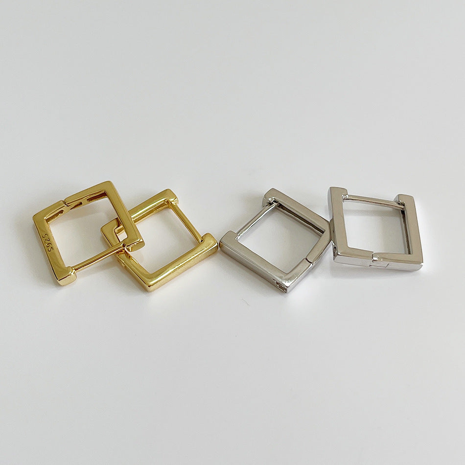 Pendientes minimalistas de plata de ley 925 con forma cuadrada de lágrima, con circonita cúbica incrustada y baño de oro