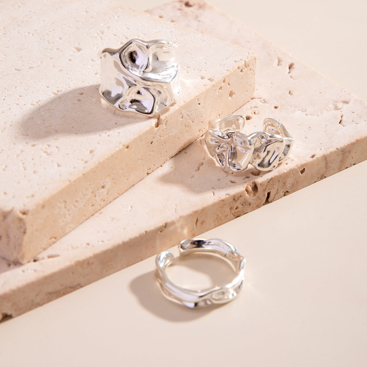 Geometric Smooth Plated Alloy Ring Set for Women