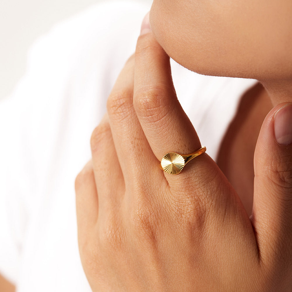 Minimalist Geometric Sun Ring for Women in Stainless Steel with 18K Gold IP Plating and High-Polish Finish