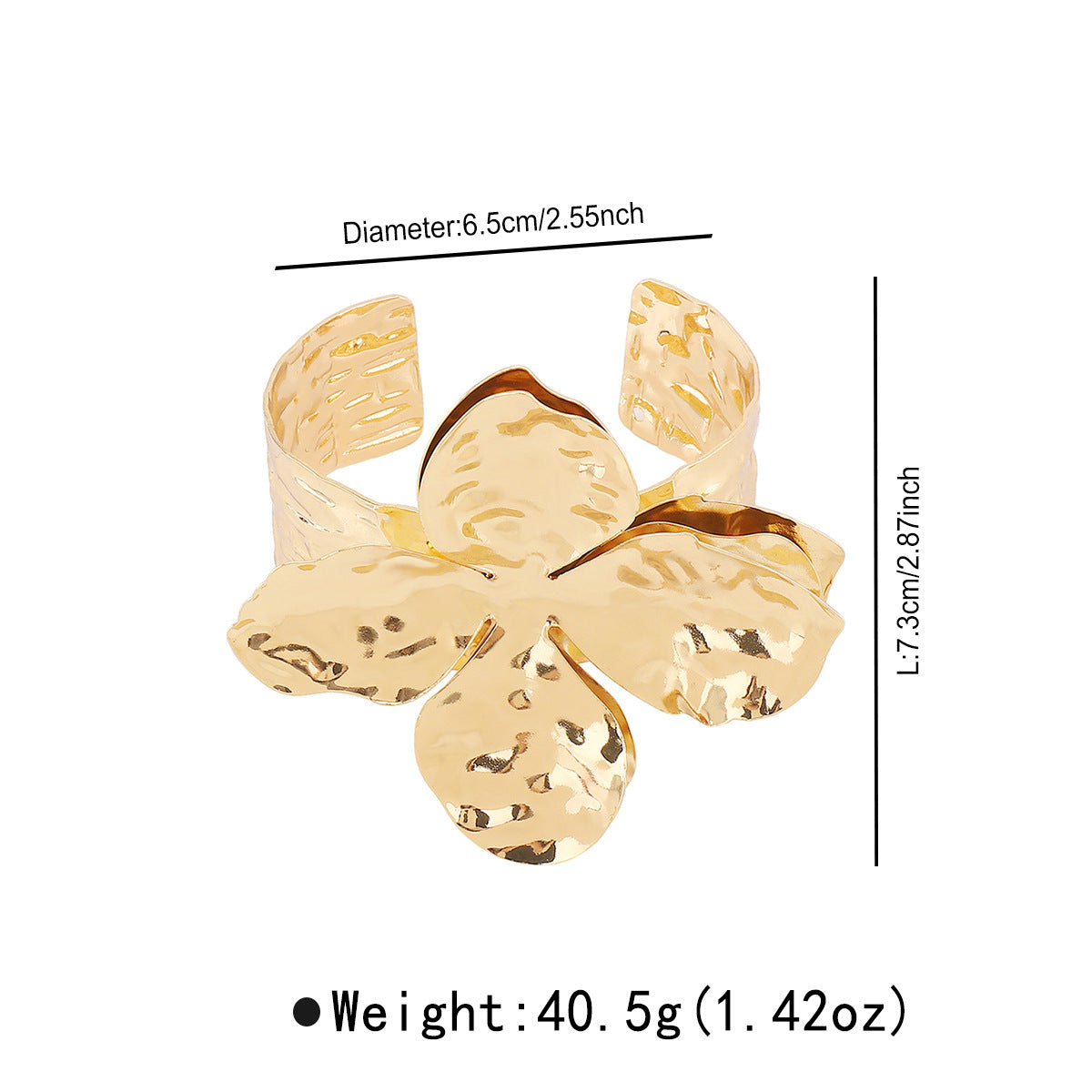 Pulsera rígida abierta geométrica de estilo vintage con motivo floral, base de hierro con acabado chapado