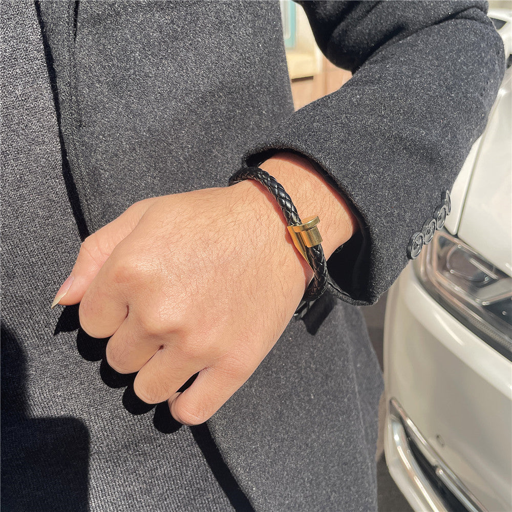 Geometric Titanium Steel Stainless Steel Leather Bracelet
