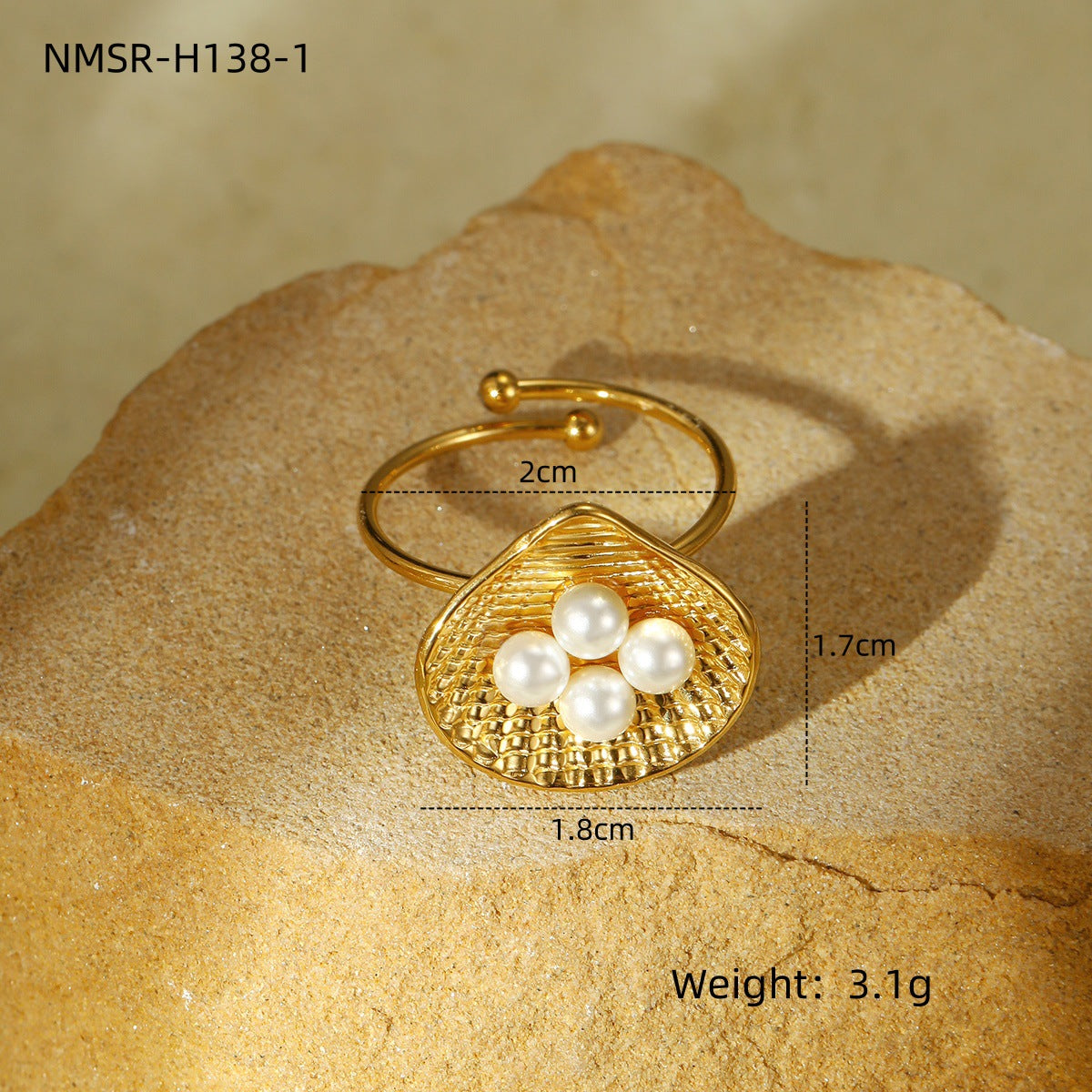 Anello da donna in acciaio inossidabile a forma di stella marina e conchiglia, con finitura galvanica