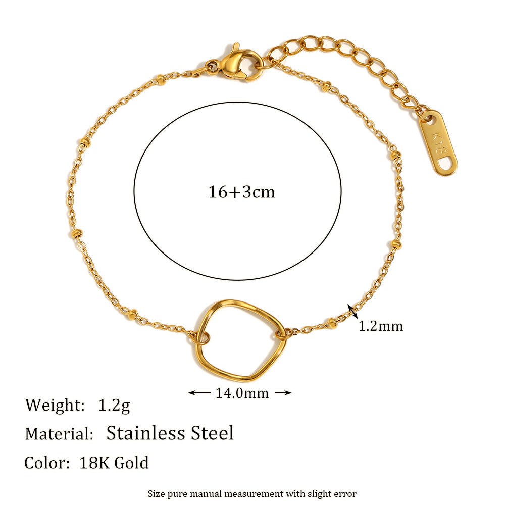 Bracciale da donna minimalista geometrico con perline e cerchi irregolari in acciaio inossidabile placcato oro 18 carati