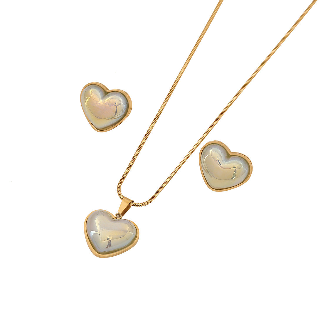 Fashionable Heart-Shaped Stainless Steel Necklace Set with Plated Finish for Women Snake Chain