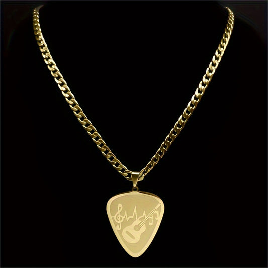 Collana con Ciondolo a Nota Musicale Geometrico Spigoloso per Chitarra e Basso per Amanti della Musica in Acciaio Inossidabile con Ciondolo in Acciaio al Titanio e Finitura Placcata