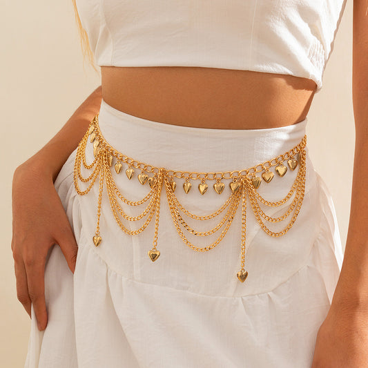 Minimalist Star-Shaped Metal Waist Chain with Tassel and Heart Pendant for Women