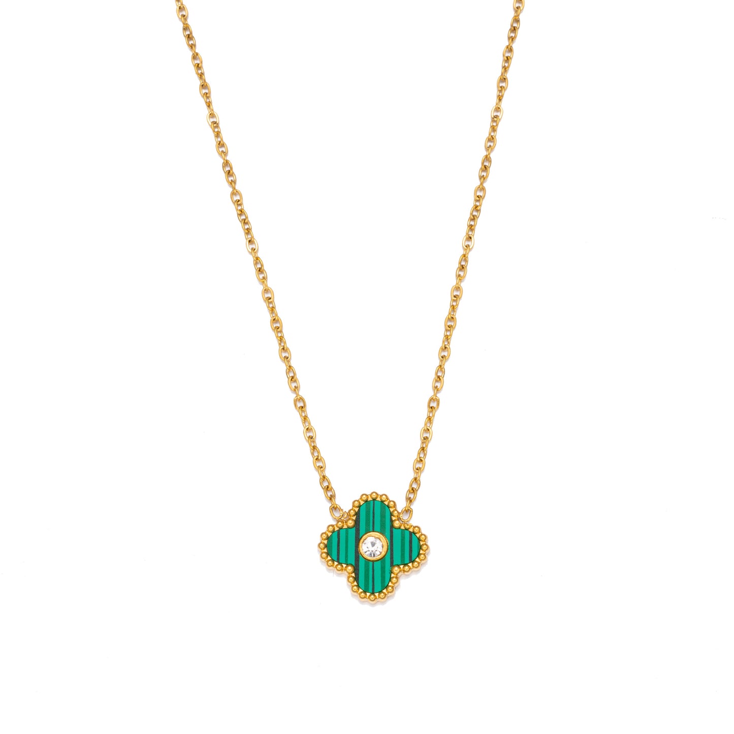 Collana con ciondolo minimalista a quadrifoglio portafortuna da donna in acciaio al titanio con finitura placcata