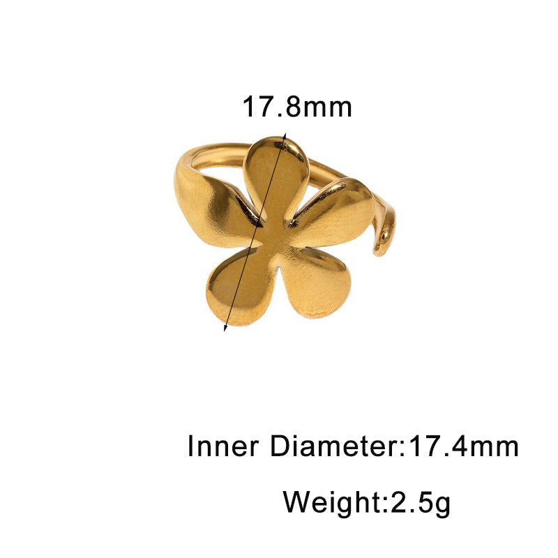 Sweet Minimalist Floral Plated Stainless Steel Adjustable Ring for Women