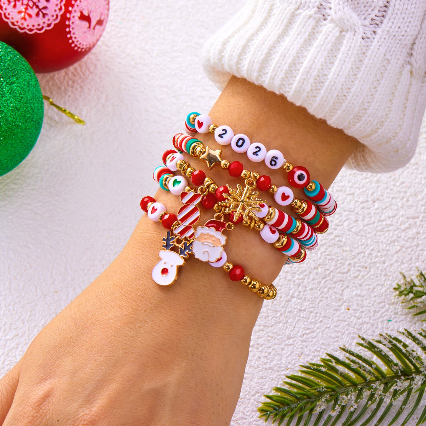 Handmade Alloy Christmas Tree Snowflake Santa Pendant Bracelet Set for Women with Festive Holiday Theme