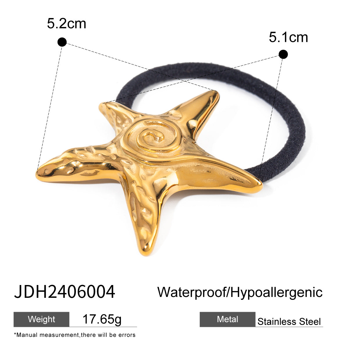 Ins Style 18K Gold Plated Stainless Steel Geometric U-Shape Black Elastic Hair Rope