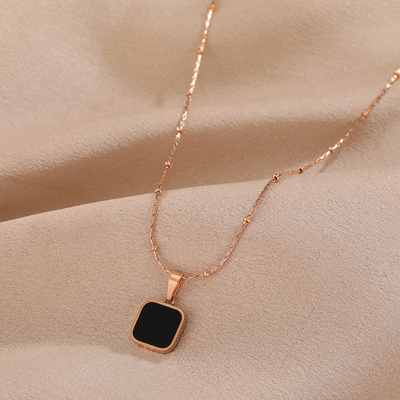 Minimalist Geometric Pendant Necklace for Women in Titanium Steel with Real Gold Plating, Wavy Chain Design for Clavicle Styling