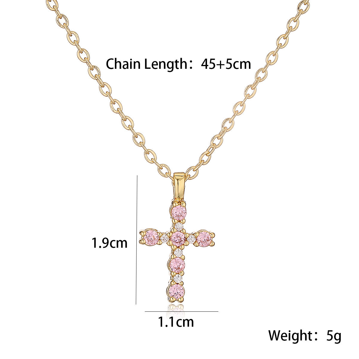 Minimalist 18K Gold Plated Brass Cross Pendant Necklace with Cubic Zirconia for Women