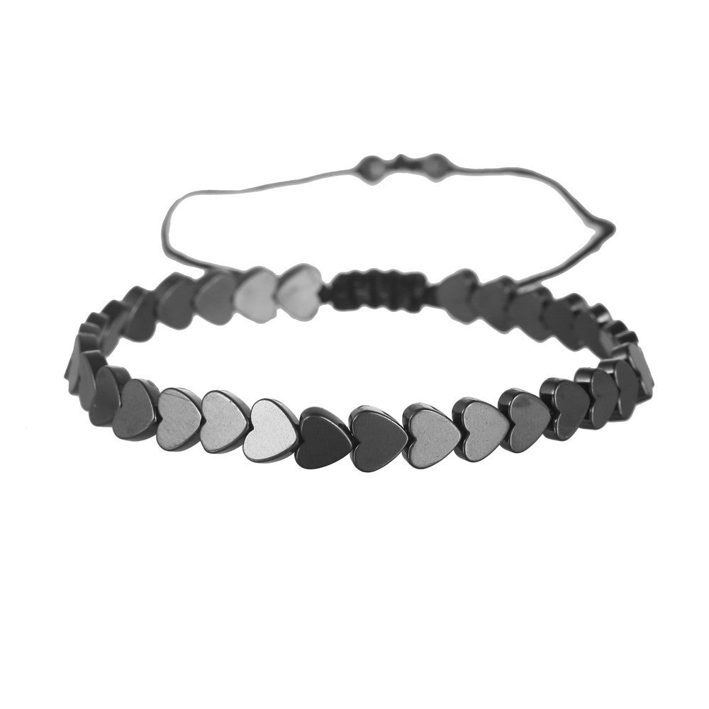 Unique Geometric Heart Round Bead Hematite Handmade Bracelet Adjustable Unisex