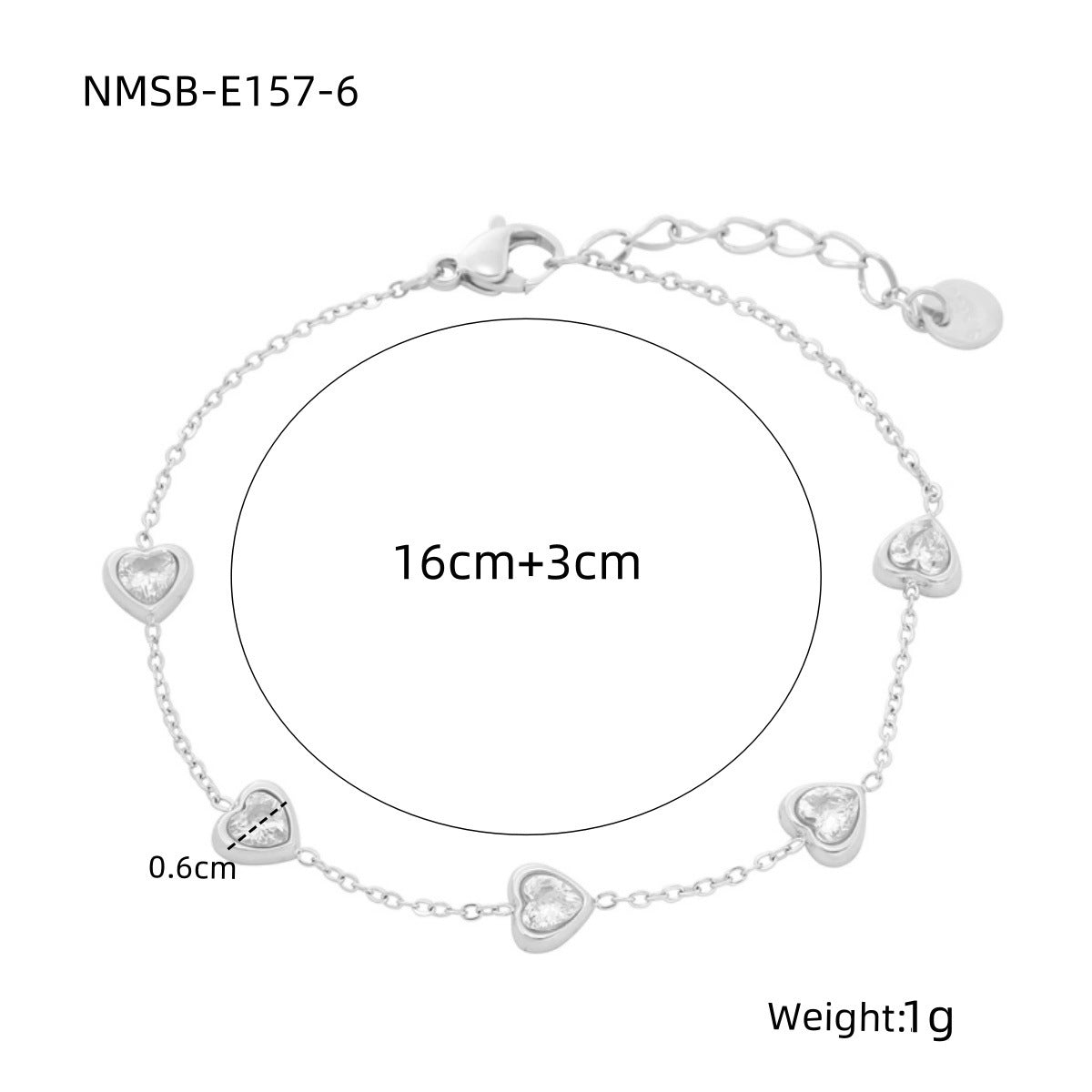 Fashionable Heart-Shaped Zirconia-Embellished Stainless Steel Bracelet for Women with Plated Finish Minimalist Luxury Style