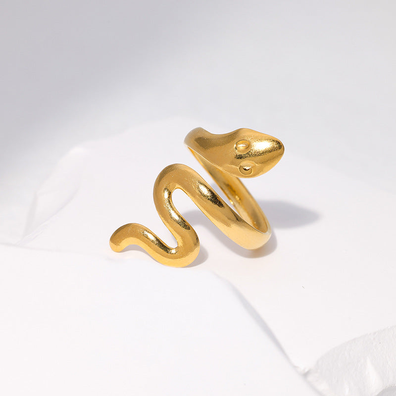 Adjustable Snake-Shaped Stainless Steel Ring for Men and Women with Plated Finish