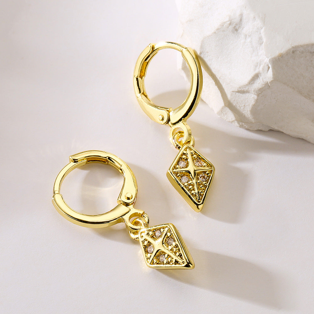 Pendientes Geométricos para Mujer de Cobre con Baño de Oro de 18K y Incrustaciones de Circonita, Joyería Minimalista de Moda