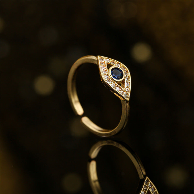 Minimalist 18K Gold Plated Geometric Evil Eye Open Ring for Women