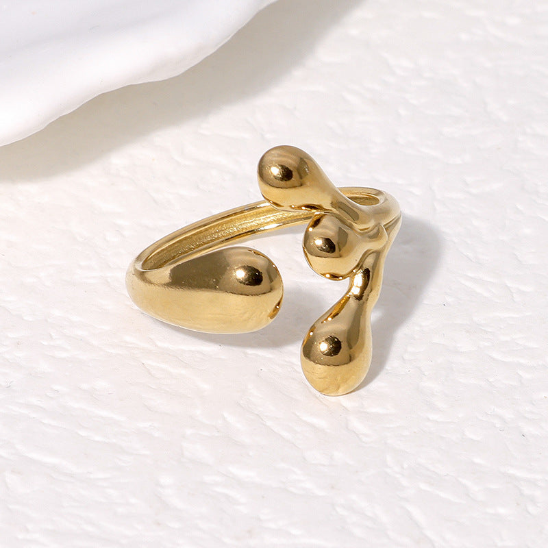 Anello Aperto da Donna Minimalista Irregolare Asimmetrico in Acciaio Inossidabile con Finitura Galvanica