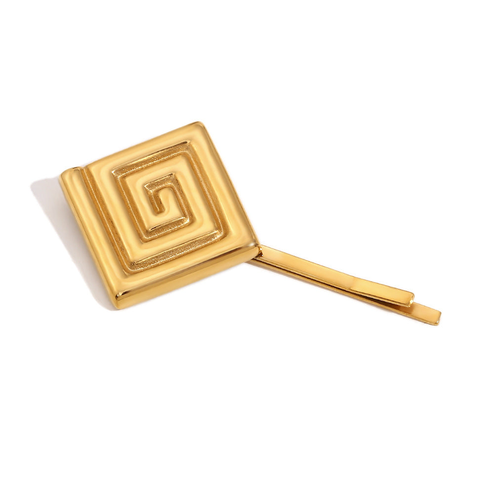 Geometric Stainless Steel Hair Clip with 18K Gold Plating for Women, Minimalist Office Chic Accessory