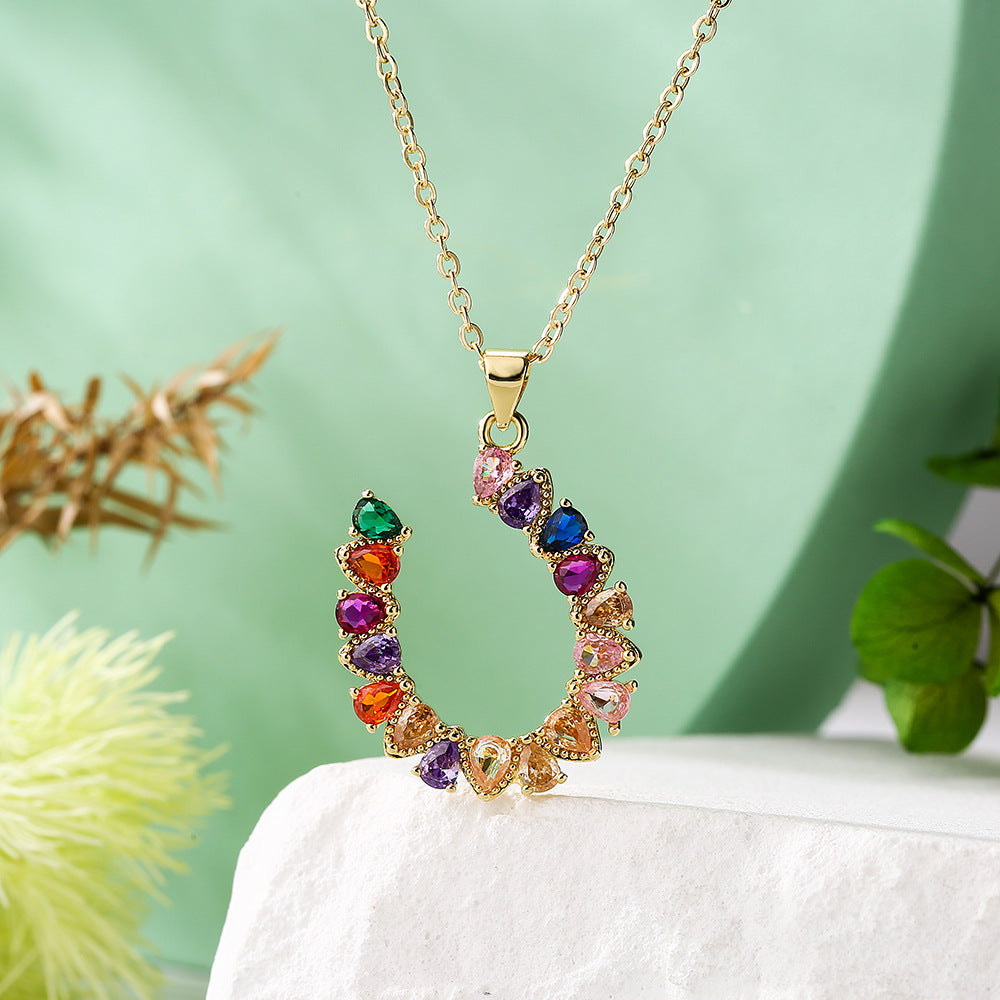 Minimalist Geometric Heart Pendant Necklace for Women in Brass with Gold Plating and Zircon Inlay