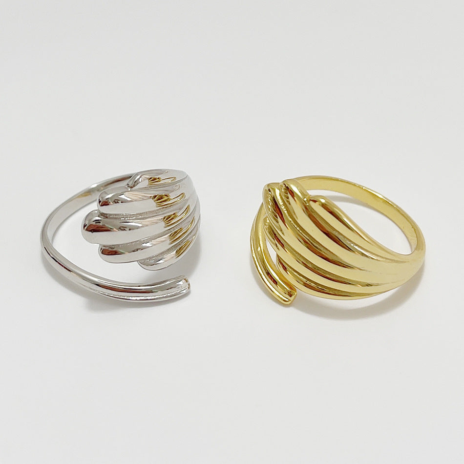 Anello Minimalista Francese in Argento Sterling 925 con Texture a Conchiglia da Donna
