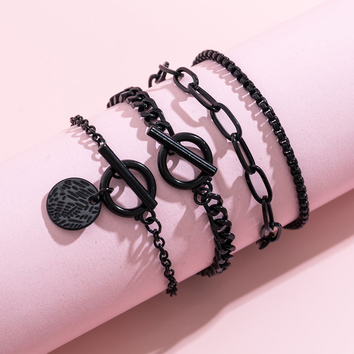 Vintage Sweet Geometric Cross Plated Iron Bracelet Set for Women