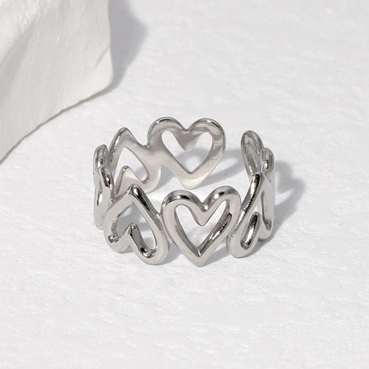 Sweet Minimalist Heart-Shaped Titanium Steel Ring for Women with 18K Gold Plating and Adjustable Open Band