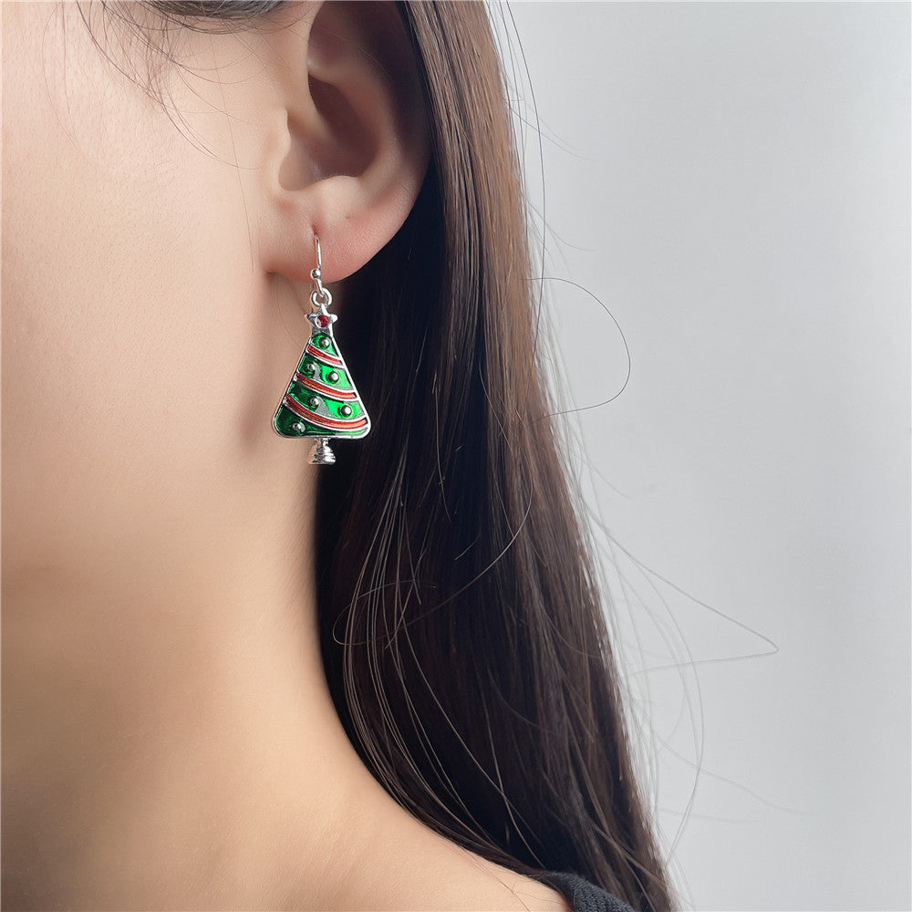 Drip Oil Alloy Geometric Santa Claus Candy Snowman Christmas Boot Earrings for Women